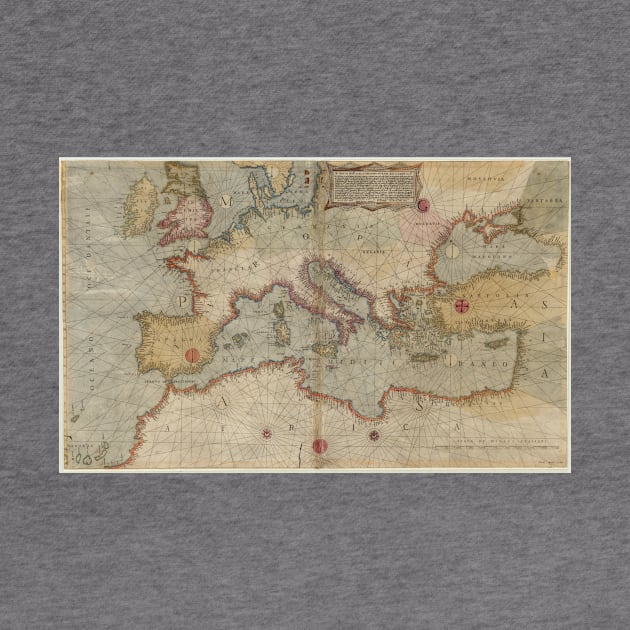 Vintage Map of Europe and The Mediterranean (1569) by Bravuramedia